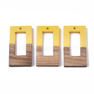 Resin & Walnut Wood Pendants, Rectangle, Yellow, 38x19.5x4mm, Hole: 2mm(RESI-S358-26F)
