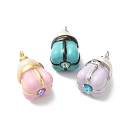 Rack Plating Brass Cubic Zirconia Pendants, Natural Pearl, with Enamel, Cadmium Free & Lead Free, Long-Lasting Plated, Bud, Mixed Color, 22.5x12.5x13mm, Hole: 2.5mm(KK-G504-09)