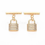 Brass Micro Pave Clear Cubic Zirconia Toggle Clasps, Nickel Free, Lock, Real 18K Gold Plated, 24mm, Lock: 15x11.5x4.5, Bar: 20x3x2, Jump Ring: 5x0.5, 3mm inner diameter(KK-S356-724)
