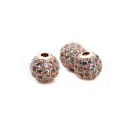 Round Brass Micro Pave Cubic Zirconia Beads, Clear, Rose Gold, 8mm, Hole: 2mm(ZIRC-N016-01RG-8mm)