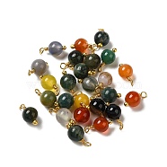 Dyed Natural Agate Round Charms with Real 18K Gold Plated Brass Loops, Mixed Color, 10.5~11.5x5.5~6mm, Hole: 1.5~1.6mm(KK-P242-09A-G)