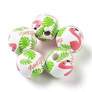 Summer Theme Printed Wood European Beads, Large Hole Flamingo Print Round Beads, Light Coral, 16mm, Hole: 4mm(WOOD-M010-06B)