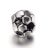 Large Hole Football Alloy Enamel European Beads, Antique Silver, Black, 9x8mm, Hole: 5mm(X-MPDL-L013-02B)