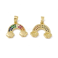 Brass Micro Pave Colorful Cubic Zirconia Pendants, Rainbow with Cloud, Real 18K Gold Plated, 15x18.5x2.5mm, Hole: 3x4.5mm(KK-E068-VC065)