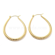 304 Stainless Steel Textured Teardrop Hoop Earrings, Real 14K Gold Plated, 49.5x4mm(EJEW-B023-19G)