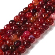 Dyed & Heated Natural Dragon Veins Agate Beads Strands, Faceted, Round, Dark Red, 8mm, Hole: 1.2mm, about 48pcs/strand, 14.69''(37.3cm)(G-P539-A01-25)