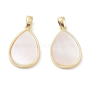 Rack Plating Brass Pendants, Teardrop Charms with Shell, Long-Lasting Plated, Real 18K Gold Plated, 19x11.5x2mm, Hole: 3x2mm(KK-A183-60G)