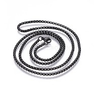 304 Stainless Steel Box Chain Necklaces, Gunmetal, 23.62 inch(60cm), 2.5mm(X-NJEW-P244-01B)