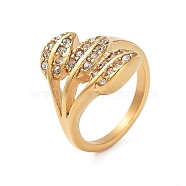 Ion Plating(IP) 304 Stainless Steel Cubic Zirconia Rings for Women, Leaf, Golden, US Size 7(17.3mm)(RJEW-K270-06B-G)