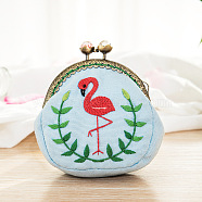 DIY Kiss Lock Coin Purse Embroidery Kit, Including Embroidered Fabric, Embroidery Needles & Thread, Metal Purse Handle, Flamingo Pattern, 100x35x85mm(PW22062891376)