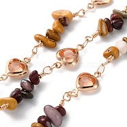 Handmade Brass Glass Square Link Chains, with Natural Tiger Eye Chip Bead for Necklaces Bracelets Making, Long-Lasting Plated, Soldered, with Spool, Golden, 20x4~6.5x3~5mm, about 16.40 Feet(5m)/Roll(CHC-F019-11G-02)