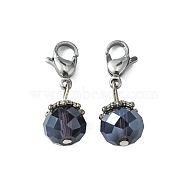 Electroplate Faceted Glass Pendants, with 304 Stainless Steel Lobster Claw Clasps, Round, Midnight Blue, 25mm, Pendant: 14.5x9mm(HJEW-TAC0004-04)