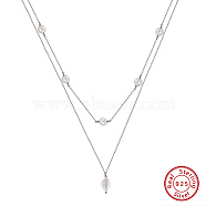 925 Sterling Silver Double Layer Necklaces, Natural Freshwater Pearl Necklaces, Real Platinum Plated, 16.34 inch(41.5cm)(NJEW-L116-12P)