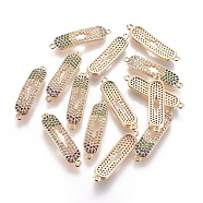 Brass Micro Pave Cubic Zirconia Links, Real 18K Gold Plated, Oval, Nickel Free, Colorful, 25.5x6x2mm, Hole: 1.2mm(ZIRC-L077-002-G-NF)