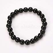 Natural Obsidian Beaded Stretch Bracelets, Round, 2-1/8 inch(55mm), bead: 8~9mm(X-BJEW-Q692-12-8mm)