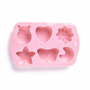 Food Grade Silicone Molds, Fondant Molds, For DIY Cake Decoration, Chocolate, Candy Mold, Heart & Star & Moon & Flower & Butterfly & Insects, Pink, 170x107x23mm, Inner Diameter: 28~43x34.5~53.8mm(DIY-WH0156-29B)