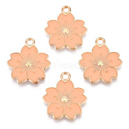 Alloy Enamel Pendants, Sakura Flower, Light Gold, Dark Salmon, 20.5x17.5x1.5mm, Hole: 2mm(ENAM-S121-115K)