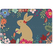 Linen and Rubber Ground Mat, Rectangle, Teal, Rabbit Pattern, 40x60cm(AJEW-WH0142-019)