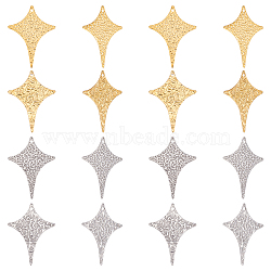 16Pcs 4 Style 304 Stainless Steel Pendants, Textured, Star, Golden & Stainless Steel Color, 33.5~34x25x1mm, Hole: 1.2mm, 4pcs/style(STAS-UN0038-32)