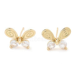Butterfly Brass Stud Earrings, with Glass, Light Gold, 11x15mm(EJEW-Q800-25KCG)