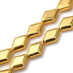 Electroplate Glass Beads Strands, Rhombus, Golden Plated, 15x10.5x5mm, Hole: 1mm, about 27pcs/strand, 15.12''(38.4cm)(EGLA-H109-11F)