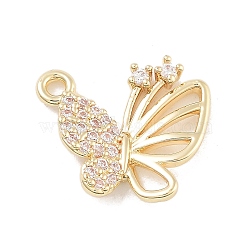 Brass Pave Clear Cubic Zirconia Pendants, Butterfly Charm, Long-Lasting Plated, Real 14K Gold Plated, 12x13.5x2.5mm, Hole: 1.4mm(KK-Z061-08G-01)