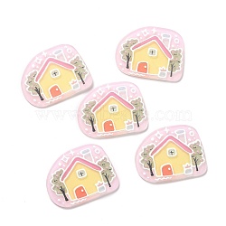 Printed Acrylic Cabochons, Nuggets with House Pattern, Pink, 30x39x2.2mm(MACR-C003-27)
