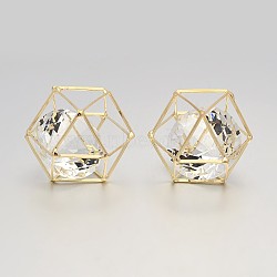 Brass Hollow Polygon Beads, with Floating Glass Beads Inside, Golden, 13x13x17mm(KK-M092-D-KCG)
