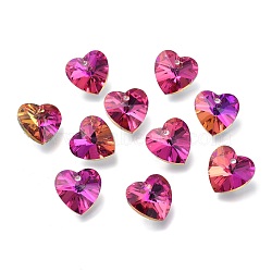 Faceted Glass Charms, Heart, Back Plated, Magenta, 14x14x7.5mm, Hole: 1.4mm(X-RGLA-L026-B02)