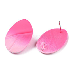 Spray Painted Iron Stud Earring Findings, with Vertical Loops, Twist Oval, Hot Pink, 28x20mm, Hole: 3.5mm, Pin: 0.7mm(IFIN-N008-021D)