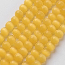 Cat Eye Beads, Round, Gold, 12mm, Hole: 1.5mm, about 32pcs/strand, 14.5 inch(X-CER12mm14)