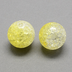 Two Tone Transparent Crackle Acrylic Beads, Half Spray Painted, Round, Champagne Yellow, 14mm, Hole: 2.5mm, about 335pcs/500g(CACR-R009-14mm-09)