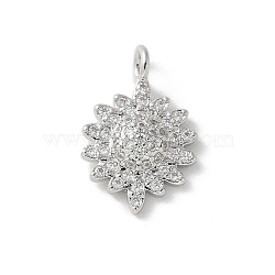 Brass Micro Pave Cubic Zirconia Pendants, Flower Charms, Platinum, 18.5x12x4mm, Hole: 2.5mm(KK-P292-16P)