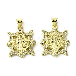 Brass Micro Pave Cubic Zirconia Pendants, Real 18K Gold Plated, Flower, 22.5x20x3mm, Hole: 4x3mm(KK-H472-53N-G)