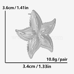 Stainless Steel Starfish Stud Earrings for Women, Beach Vacation Threaded Ear Jewelry, Silver, 36x34mm(YM4343-1)