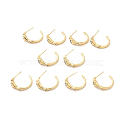 Cubic Zirconia C-shape Stud Earrings, Brass Half Hoop Earrings for Women, Lead Free & Cadmium Free & Nickel Free, Real 18K Gold Plated, Blue, 19.5x21mm, Pin: 0.7mm(EJEW-F281-30B-G)