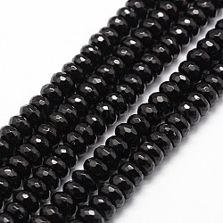 Natural Black Onyx Beads Strands, Grade A, Dyed & Heated, Faceted, Rondelle, 12x8mm, Hole: 1mm, about 48pcs/strand, 15.16 inch~15.35 inch(G-P161-23-12x8mm)