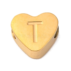 Ion Plating(IP) Tarnish Resistant 304 Stainless Steel Beads, Heart with Letter, Golden, Letter T, 7x8x3mm, Hole: 2mm(STAS-H219-16G-T)