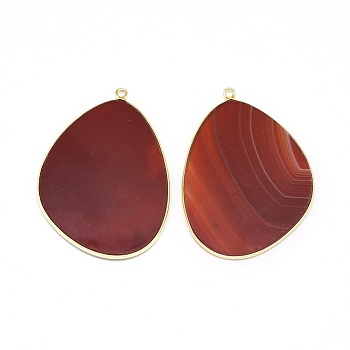 Natural Carnelian Pendants, with Brass Findings, Golden, 42x30.5x1.5~2mm, Hole: 1.6mm