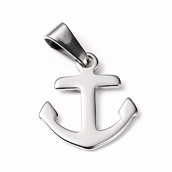 304 Stainless Steel Pendants, Anchor, Stainless Steel Color, 18x16x1mm, Hole: 8x3mm