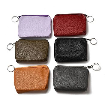 PU Leather Wallets with Alloy Zipper, Rectangle with Iron Ring, Mixed Color, 9x11.5x0.9cm