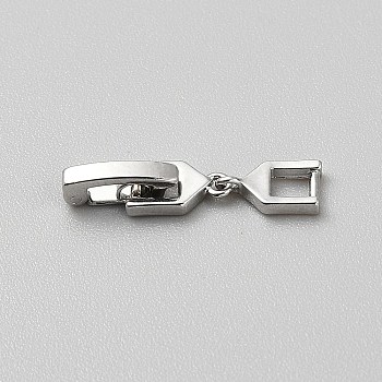 Brass Fold Over Clasps, Real Platinum Plated, 23x5x4mm, Hole: 3x3mm