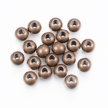 304 Stainless Steel Beads, Round, Red Copper, 8x6.5mm, Hole: 3mm