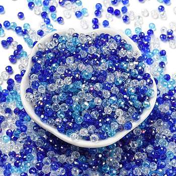 Glass Beads, Faceted, Rondelle, Blue, 4x3mm, Hole: 0.4mm, about 6800pcs/500g