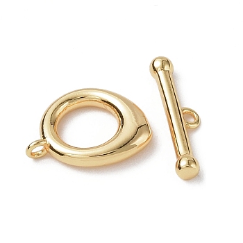 Brass Toggle Clasps, Teardrop, Real 18K Gold Plated, Teardrop Clasps: 14x11x2.5mm, Hole: 6mm, T Clasps: 4x16x2.5mm