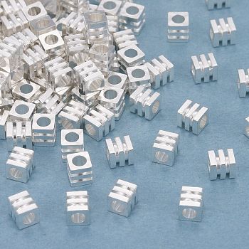 Brass Beads, Long-Lasting Plated, Cube, Silver, 3x3x3mm, Hole: 1.6mm