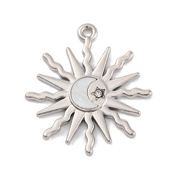 Alloy Acrylic Sheet Pendants, with Crystal, Sun, Platinum, 27.5x25x2mm, Hole: 1.6mm