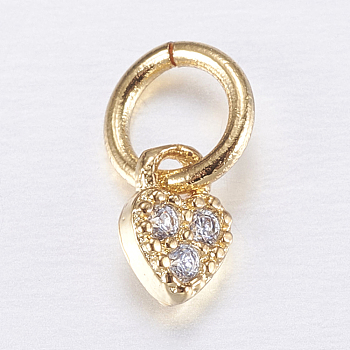 Brass Micro Pave Cubic Zirconia Charms, Heart, Golden, 5x3.5x1.5mm, Hole: 3mm