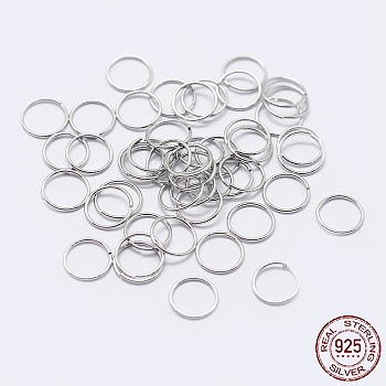 Rhodium Plated 925 Sterling Silver Open Jump Rings, Round Rings, Platinum, 22 Gauge, 6x0.6mm, Inner Diameter: 5mm, about 200pcs/10g