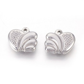 304 Stainless Steel Textured Pendants, Bumpy, Heart, Stainless Steel Color, 13.5x16x3.5mm, Hole: 1.6mm